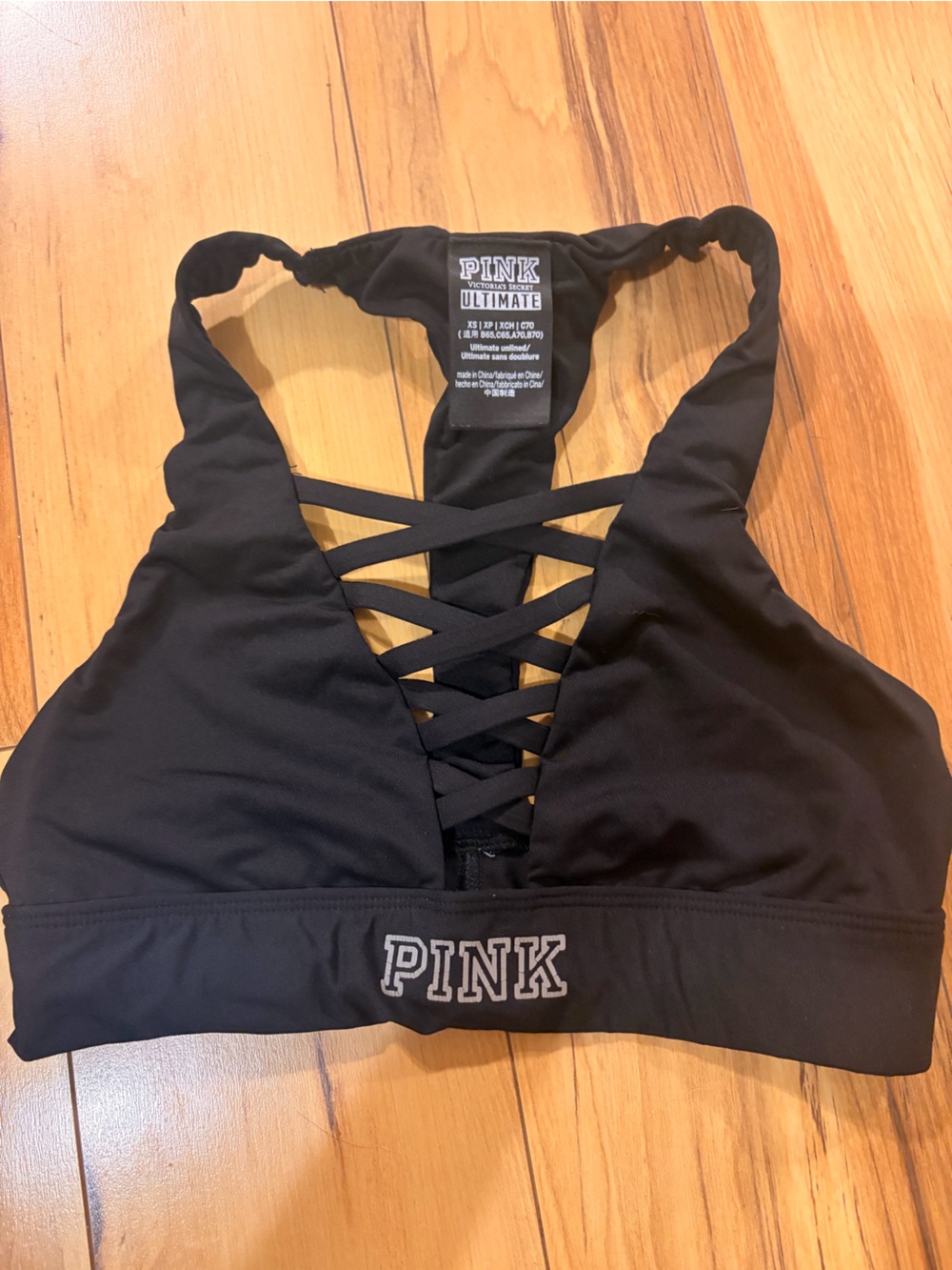PINK Victoria's Secret Black Crisscross Back Sports Bra